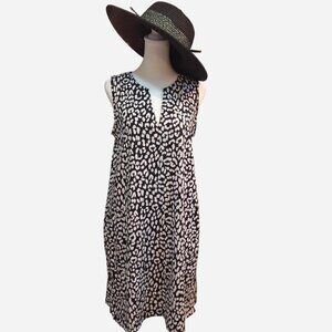 Lands' End sleeveless leopard print midi dress w/pockets 100% cotton, Size Med.
